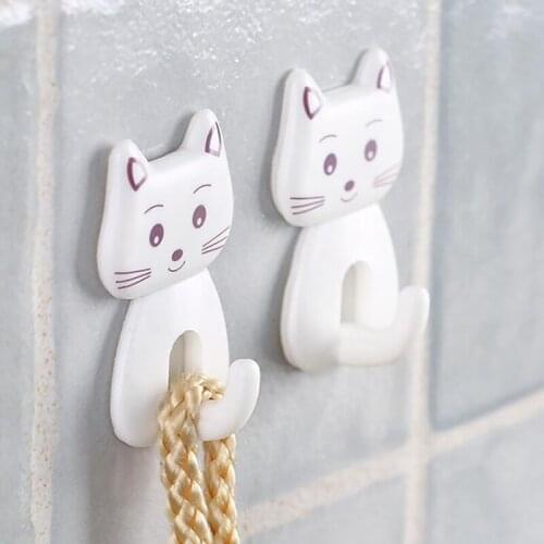 3Pcs Cute Cartoon Cat Door Hooks Durable For Kitchen Spoon Sundries Hanger Bathroon Towel Hook Self Adhesive Wall Decor Hooks