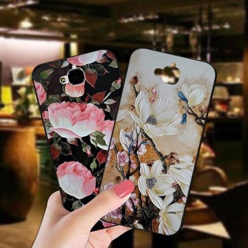 3D Relief Flower Case For Huawei Honor 4C 5C 6C Pro GR3 GT3 Luxury Flowers Soft Black Cover For Huawei Mate 7 8 9 Pro Cover