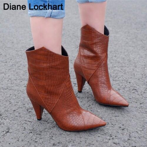 Ankle Boots Cowboy Boots for Women Snake Print Shoes Winter Black Yellow Tapered Heel Boots Zapatos De Mujer Booties Botas Mujer