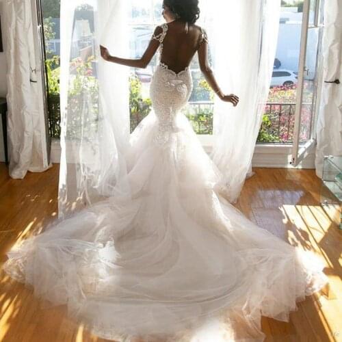 Black Girls Mermaid Wedding Dresses 2020 Naama & Anat Lace Appliques Paerls Backless Bridal Gowns Beach Africa Plus Size robe de