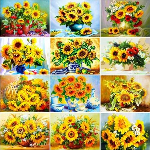 CraftArtGo 5D DIY Diamond Embroidery Sunflower Full Square Round Rhinestone Mosaic Painting Cross Stitch Flowers Diamond Kit