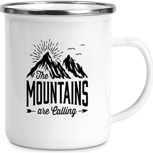 Enamel Camping Coffee Mug The Mountains Cup Birthday Christmas Outdoors Metal Enamel Campfire