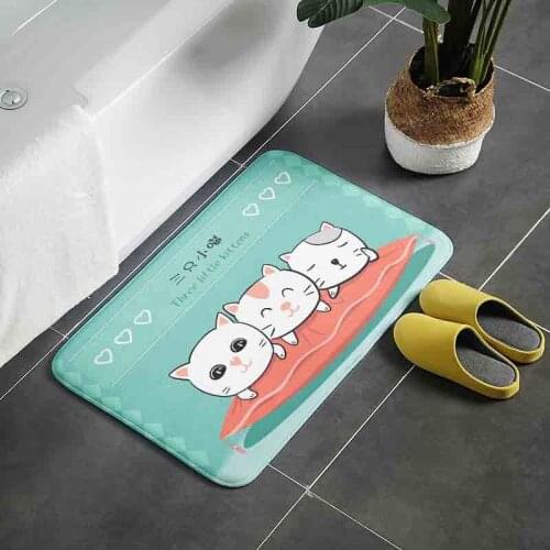 Cartoon Cat Flannel Non-Slip Floor Mat Lovely Animal Bathroom Living Room Bedroom Decoration Doormat Waterproof Kitchen Carpet