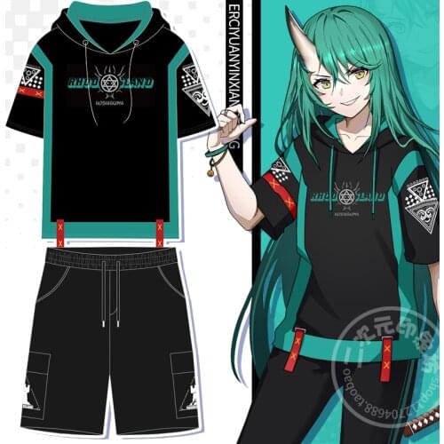Game Arknights Operator Hoshiguma Cosplay Hooded T-shirts Shorts Unisex Men Fashion Short Sleeve Top Tees tshirt Unisex Pants