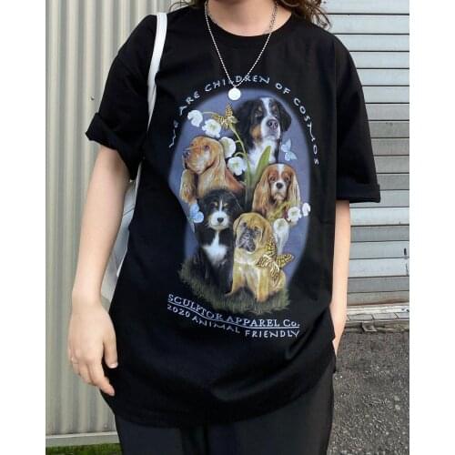 Harajuku cat and dog print O-neck T-shirt Y2K casual streetwear 2021 super fire kawaii casual T-shirt plus size womens cute