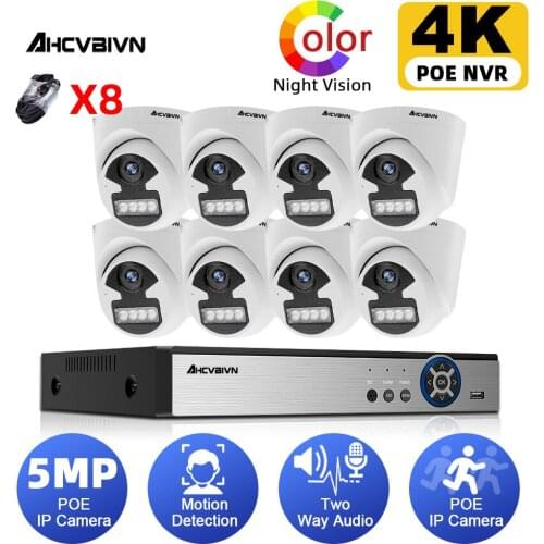 H.265 8CH 4K Ultra HD CCTV NVR System 5MP Night Vision Security Camera Kit Dome Camera Video Two way Audio surveillance Camera