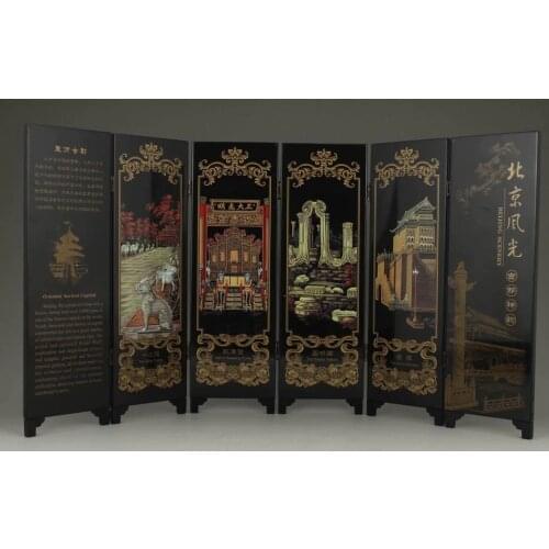 CHINESE OLD LACQUER HANDWORK PAINTING BEIJING SCENERY SCREEN DECORATION