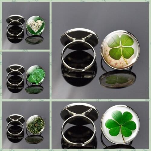 Four Leaf Clover Irish Shamrock ring Good Luck Lucky Charms Amulet Gift St. Patrics Day Lucky rings With Exquisite Gift Package