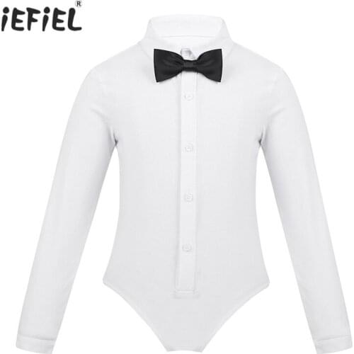 Kids Boys One-Piece Latin Dance Wear Long Sleeves Romper Shirt Leotard Bodysuit Modern Ballroom Dance Costumes Stage Performance