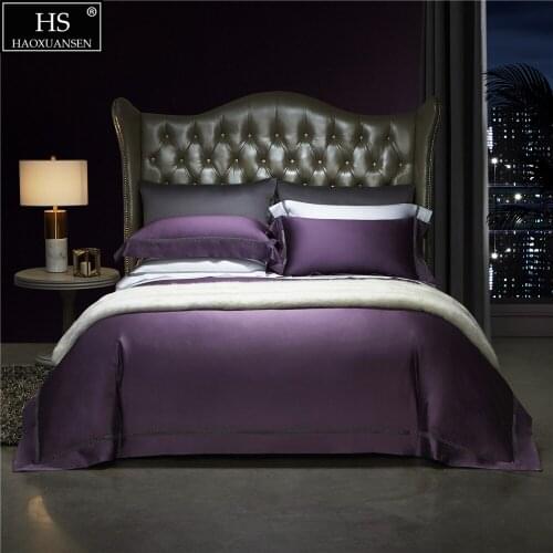Purple 650 Thread Count Hollow Out Lace 4Pcs Bedding Sets Nordic Style Duvet Cover Pure Cotton Queen King Bed Sheet Pillowcase