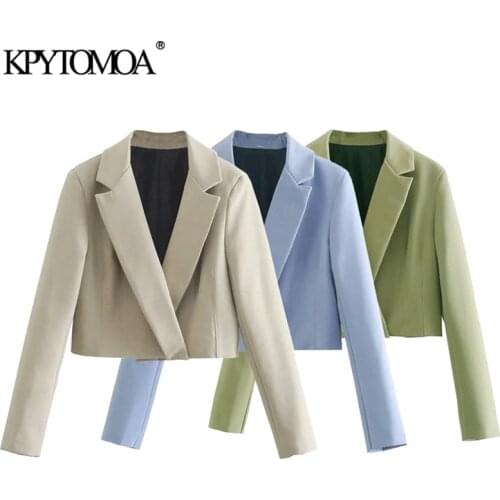 KPYTOMOA Women 2021 Fashion Hidden Breasted Cropped Blazer Coat Vintage Long Sleeve Female Outerwear Chic Veste Femme