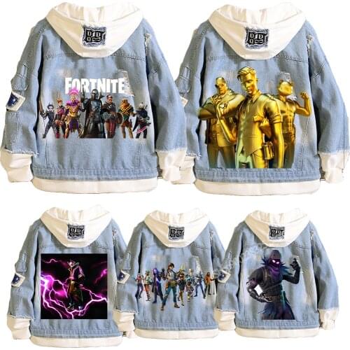 Fortnite Denim Jackets 2021 SplicingCasual Battle Royale Jean Jacket Puff Sleeve Women Men Midas Raven Coat Streetwear Clothes