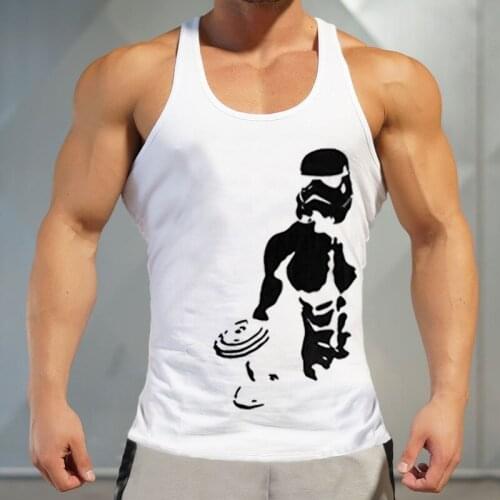 FTTOY summer 2021 New muscle mens fitness shirt cotton muscle dumbbell print training exercise I - type vest
