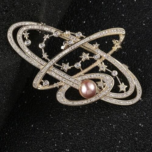 Fashion Luxury Micro Zircon Planet Brooch Womans Jewelry High Quality Gold Plated Metal Pins For Clothes Scarf