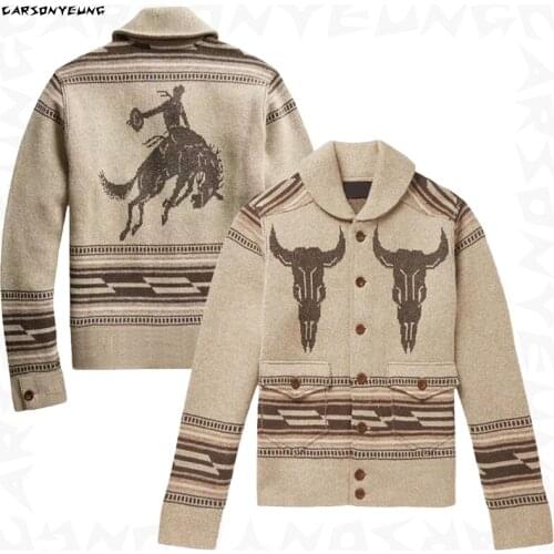 Mens Fashion Hip Hop Knitwear Mens Sweaters Autumn Casual Lapel Button Cardigan Warm Jacket Sweater Men Jacquard Sweatercoat