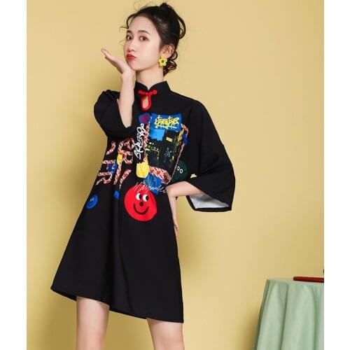 Summer New Retro Chinese Style Modified Version Loose Cheongsam Dark Girl Little Daily Dress