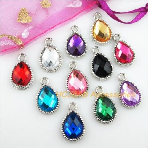New 20Pcs Dull Silver Plated Mixed Acrylic Teardrop Charms Pendants 13x21mm