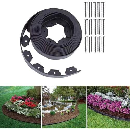 New Garden Edging Kit Flexible Lawn Grass Plastic No Dig 32ft Edging With 30 Spikes Landscape Insert Black Border