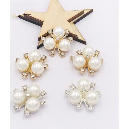 New 5/10PcsDIY Flower Rhinestones Buttons Pearl Button Alloy Diamante Crystal Bow Wedding Decoration Sewing Decor Accessories