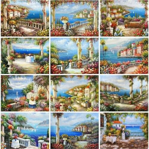 SHAYI DIY Diamond Painting Street Scenery Full Square Round Diamond Embroidery Landscape Picture Rhinestone Seaside Mosaic Kits