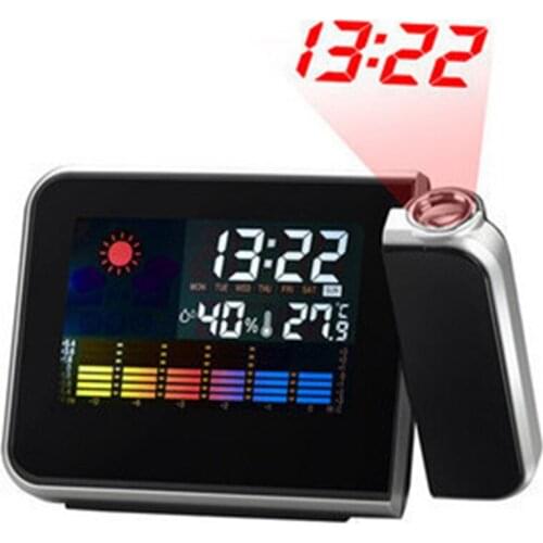 LED Digital Projection Alarm Clock Weather Station Temperature Thermometer Desk Time Date Display Projector Calendar USB Charger