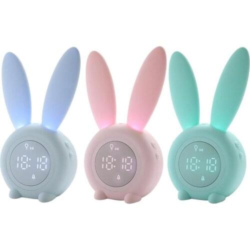 Smart Home Portable Cute Bunny Ear LED Digital Alarm Clock Electronic Sound Control Rabbit Night Lamp Desk Clock Home Decoration