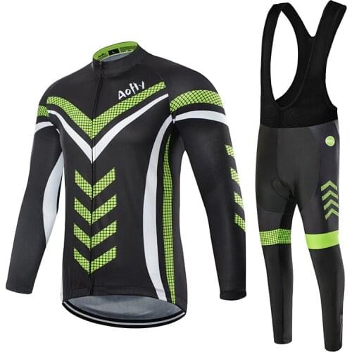 Spring and fall Aofly Team Long sleeves Cycling JERSEY Bike Pants set mens Ropa Ciclismo Breathable bicycling Maillot Culotte
