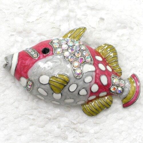 Clear AB Rhinestone Enamel Fish Pin brooches C985