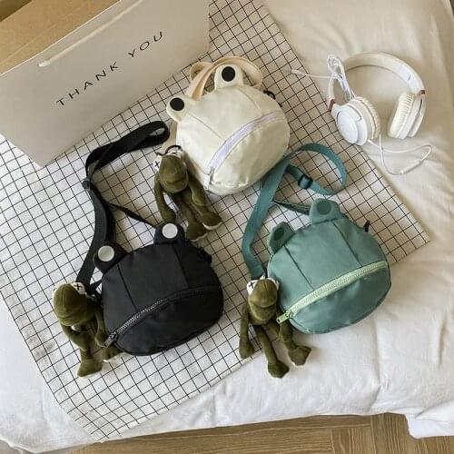 Women Personality Cute Frog Small Round Bag 2021 New Korean Canvas Bag Female Ins Student Shoulder Messenger Waist Bag