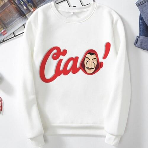 La Casa De Papel Ciao Graphic Print Hoodie Tee 2020 New Fashion Streetwear Women Hoodies Harajuku Aesthetic White Top Sweatshirt
