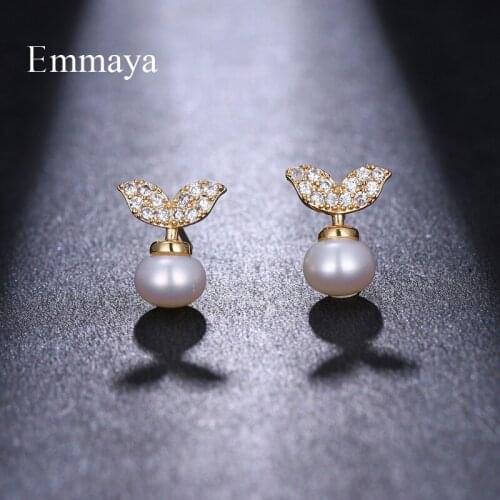 Emmaya Cute Whale Tail Shape With Pearl Symnolized Of Natural Cubic Zircon Earring Women Adorable Decoration In Wedding Party