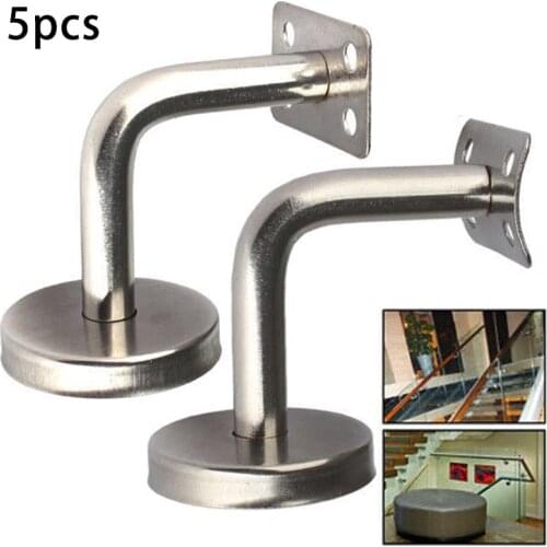1set 5Pcs Handrail Brackets Stair Handrail Guard Rail Wall Mounted 304 Stainless Steel Flat Bent Hardware Stair Accessorie