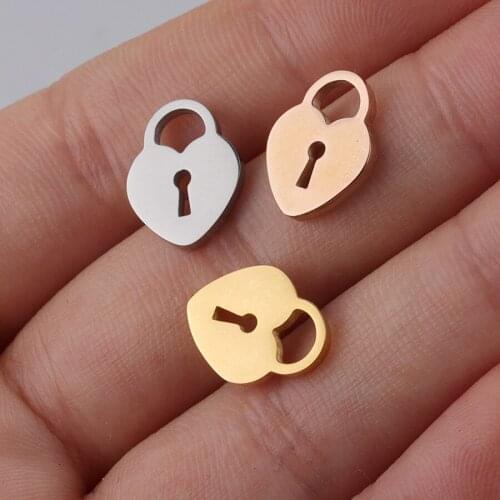 10PCS 9*12mm Fashion Concentric lock Love Heart Lock Stainless Steel Charms for Jewelry Making DIY Charms Accessories Necklace
