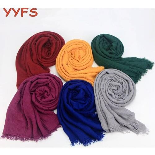 10pcs/lot High Quality Plain 56 Colors Crinkled Bubble Scarf Shawl with Fringes Muslim Hijab Head Wrap Veil Shawls 90*180CM