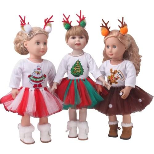 18 Inch Girl Doll Clothes Christmas Deer Suit American Skirt Newborn Dress Baby Toys Fit 40-43 cm Baby Boy Dolls Gift c943
