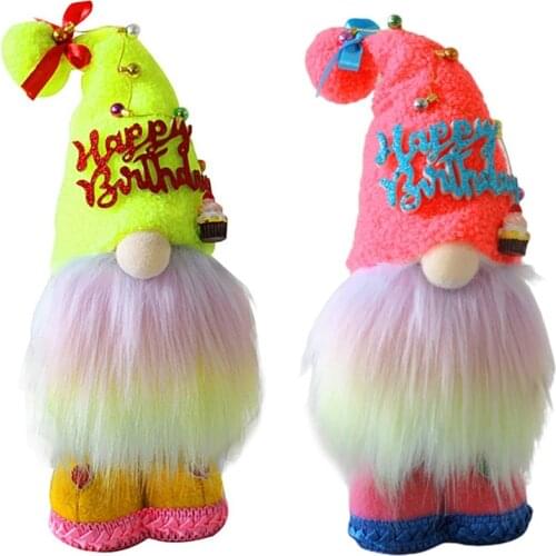 2 Pcs Happy Birthday Gnome Plush Decor Cake Gift Box Tomte Nisse Swedish Elf Home Farmhouse Kitchen Decorations
