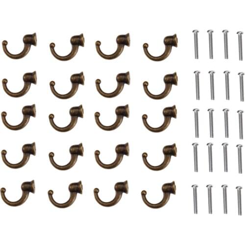 20Pcs 29*20*12mm Vintage Wall Hooks Antique Wall Hanger Hat Coat Robe Hooks Bathroom Kitchen Hanger Furniture Hardware