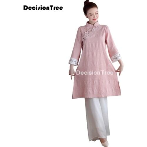 2021 ao dai set cheongsam folk style vietnam chiffon aodai graceful stand collar elegant women floral print improved cheongsam