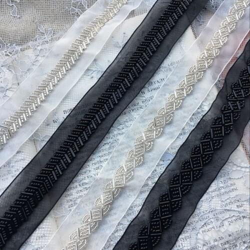 3 Yards/pack Hand-stitched Beaded Mesh Bar Code Lace Clothing Material DIY Belt Shoulder-head Jewelry Accessories