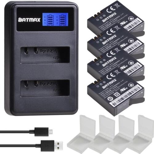 4Pcs 1400mAh AZ16-1 Battery + LCD USB Dual Charger for Xiaomi YI 4K 4K+ Yi Lite YI 360 VR Action Not for Discovery Version