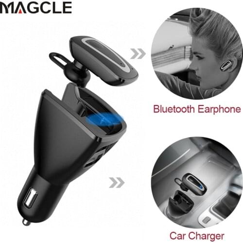Magcle fast Car charger dual USB 5V/3A bluetooth earphone + Mic Noise-canceling hands-free calling For smart phone drop shipping