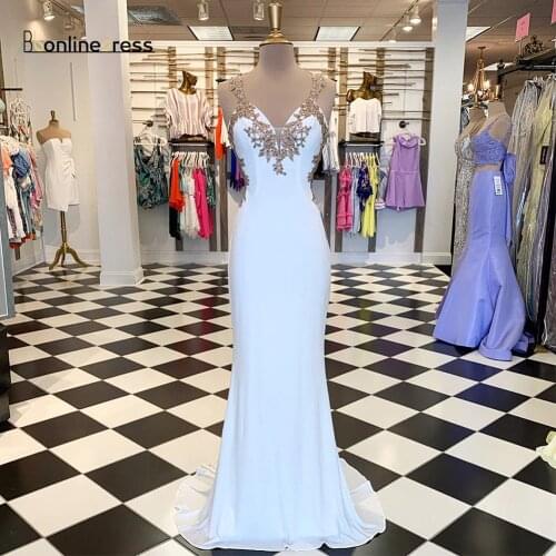 Bbonlinedress White Prom Dress Lace Appliques Bead Long Prom Dresses Charming Backless Formal Party Gown Vestido-de-festa