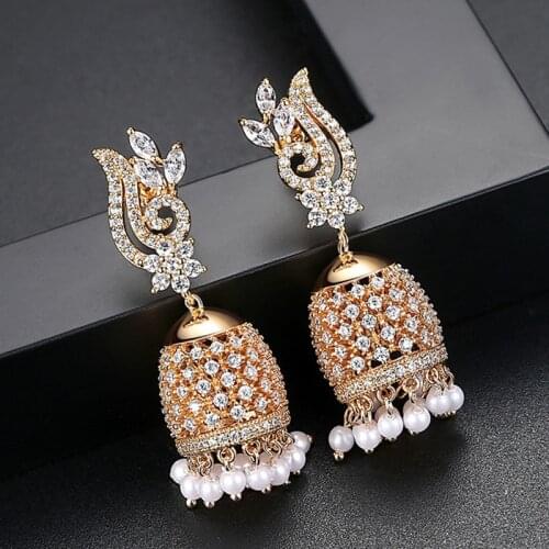 Gypsy Jhumka Indian Bollywood Crystal Beads Tassel Bells Drop Dangle Earrings Bridal Wedding Party Dubai Jewelry Jhumki Ethnic