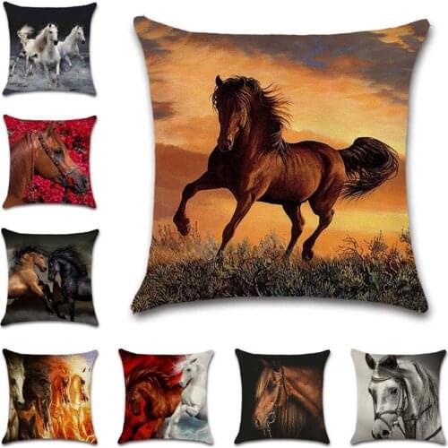 Horse decor painting style beige decoration home house Party cushion cover Pillowcase Chair sofa for kids friend gift present