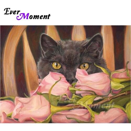 Ever Moment Diamond Painting Cat Picture Full Square Resin Drills Home Wall Art Handicraft Diamond Display For Giving ASF2197