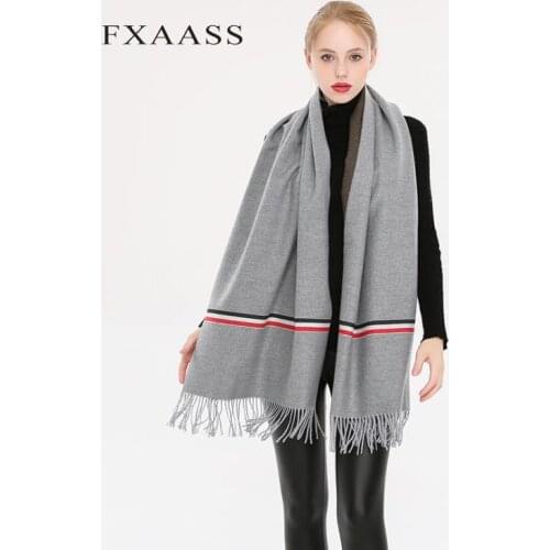 FXAASS New Autumn/Winter Scarf Shawl Fashion Striped Women Large Scarf Luxury Tassel Cashmere Scarves Double side Wholesale