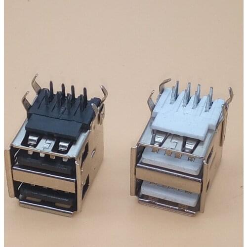 5Pcs/lot Double USB 2.0 Female A Type Right Angle 90 Degree Female USB Connector Socket