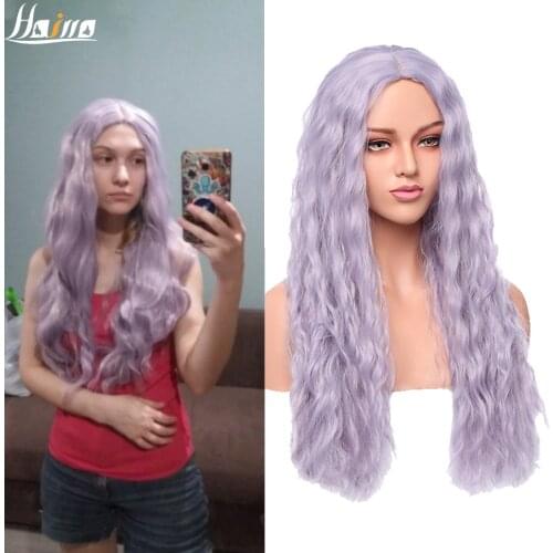 SNOILITE Long Wavy purple Wigs dark grey Synthetic Cosplay Wig for Women Natural Middle Part Heat Resistant Hair wigs