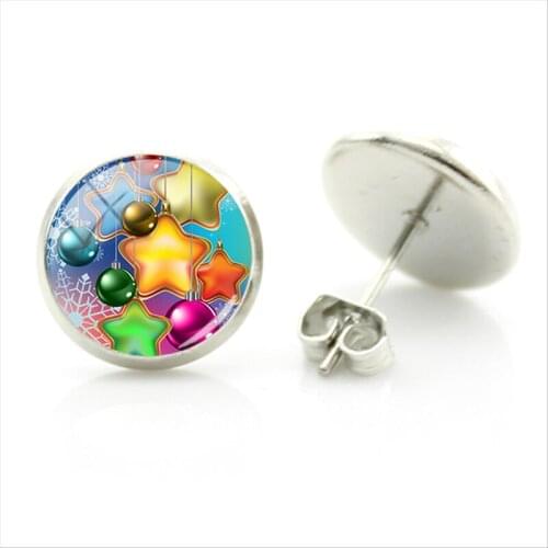 JWEIJIAO Christmas Doll Stars House Trees Angle Stud Earrings Glass Cabochon Dome Jewelry Wholesale/Dropshipping