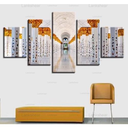 Canvas Paintings Wall Art Hd Posters and Prints 5 Pieces Islamic Mosque Column Building Pictures Modular Living Room Home Decor